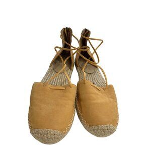 Eileen Fisher Women's Size 7 Tan Leather Espadrille Flats Back Zipper Closure